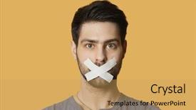  Presentation with tape - Amazing slides having young man with tape backdrop and a yellow colored foreground