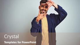  Presentation with tattoo - Slide deck enhanced with young man with tattoo wearing bathrobe standing over isolated white background smiling making frame with hands and fingers with happy face creativity and photography concept background and a coral colored foreground