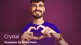  Presentation with purple heart - Cool new PPT layouts with young man with tattoo wearing t-shirt standing over isolated purple background smiling in love doing heart symbol shape with hands romantic concept backdrop and a tawny brown colored foreground