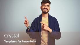  Presentation with tattoo - Slide set having young man with tattoo wearing bathrobe standing over isolated white background smiling and looking at the camera pointing with two hands and fingers to the side background and a coral colored foreground