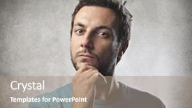  Presentation with young man on the phone - Slides with young man with thoughtful expression background and a coral colored foreground