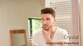  Presentation with bathroom - PPT theme consisting of young-man-with-three-day background and a coral colored foreground