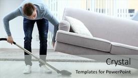  Presentation with vacuum cleaner robot - PPT theme having young man with vacuum cleaner background and a  colored foreground