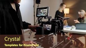  Presentation with commercial documents - PPT theme with young-man-with-videocamera-standing background and a tawny brown colored foreground