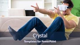  Presentation with virtual reality - Slide deck enhanced with young man with virtual reality background and a navy blue colored foreground