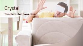  Presentation with virtual reality - Colorful slide deck enhanced with young man with virtual reality backdrop and a  colored foreground