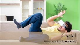  Presentation with virtual reality - PPT layouts enhanced with young man with virtual reality background and a  colored foreground