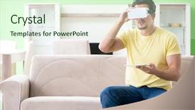  Presentation with virtual reality medical - Colorful slides enhanced with young man with virtual reality backdrop and a  colored foreground