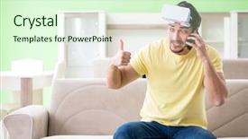  Presentation with virtual reality rehabilitation - Audience pleasing slide deck consisting of young man with virtual reality backdrop and a  colored foreground