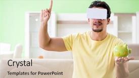  Presentation with virtual reality - Colorful slides enhanced with young man with virtual reality backdrop and a  colored foreground