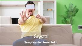  Presentation with virtual reality shooter - Slide set enhanced with young man with virtual reality background and a  colored foreground