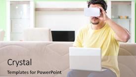  Presentation with virtual reality - Colorful slides enhanced with young man with virtual reality backdrop and a  colored foreground