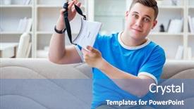  Presentation with virtual reality - Cool new presentation theme with young man with virtual reality backdrop and a teal colored foreground