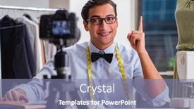  Presentation with blogger - Amazing PPT theme having young-man-working-as-fashion backdrop and a coral colored foreground