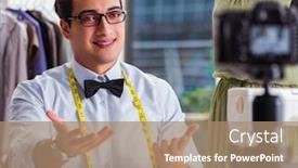  Presentation with blogger - Presentation design with young-man-working-as-fashion background and a coral colored foreground