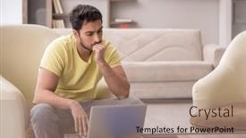  Presentation with home - Slides enhanced with young-man-working-from-home background and a coral colored foreground