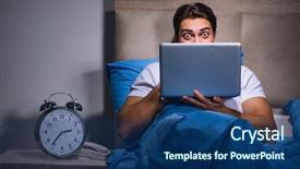  Presentation with bed - Beautiful presentation design featuring young man working on laptop backdrop and a ocean colored foreground