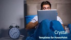  Presentation with bed - Slide deck having young man working on laptop background and a ocean colored foreground