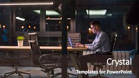  Presentation with dark night - Presentation design consisting of young man working on laptop background and a tawny brown colored foreground