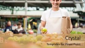 Presentation with market food - PPT layouts having farmer's fresh food market background and a yellow colored foreground