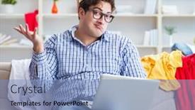  Presentation with young students working in groups - PPT layouts consisting of young man working studying in messy room background and a light blue colored foreground