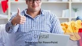  Presentation with messy - Slide deck featuring young man working studying in messy room background and a light blue colored foreground