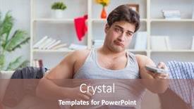  Presentation with messy - Presentation design consisting of young man working studying in messy room background and a violet colored foreground