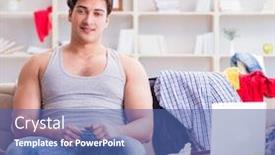  Presentation with messy - Cool new slide deck with young-man-working-studying backdrop and a ocean colored foreground