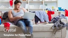  Presentation with messy - PPT theme enhanced with young-man-working-studying background and a gray colored foreground