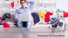  Presentation with messy - PPT theme with young-man-working-studying background and a light gray colored foreground