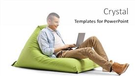  Presentation with bag - PPT theme consisting of young-man-working background and a white colored foreground