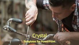  Presentation with repair shop - Theme having young man working in a biking repair shop background and a tawny brown colored foreground