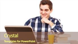  Presentation with laptop - Presentation design enhanced with young man working with a laptop background and a tawny brown colored foreground