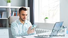  Presentation with work - Theme consisting of young-man-works-while-sitting background and a  colored foreground