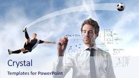  Presentation with football coach - Presentation theme enhanced with young man writing a soccer background and a sky blue colored foreground