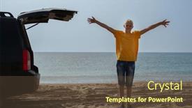  Presentation with sea shore - PPT theme enhanced with young-man background and a tawny brown colored foreground