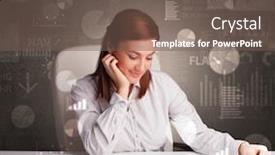  Presentation with statistics - Presentation design having young manager at the office making report and statistics with blackboard background background and a violet colored foreground