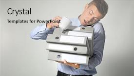  Presentation with light - Presentation design enhanced with young manager holding multiple things background and a  colored foreground