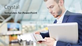  Presentation with book appointment - Audience pleasing slide set consisting of young-manager-on-business-trip backdrop and a lemonade colored foreground