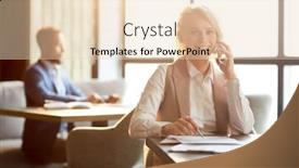  Presentation with consulting - Slide deck with young manager or agent looking at camera while sitting by table in cafe and consulting clients by smartphone background and a lemonade colored foreground