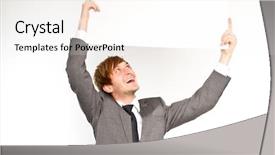  Presentation with shield - Cool new slides with young manager with shield backdrop and a white colored foreground