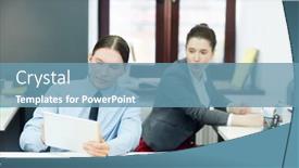  Presentation with managers - Theme featuring young managers searching and looking through online data while preparing for business briefing background and a teal colored foreground