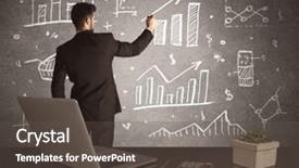  Presentation with marketing - Slides with young marketing office worker drawing pie chart and graph on wall at financial meeting concept background and a dark gray colored foreground