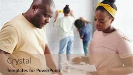  Presentation with young children playing - Slide set having young-married-african-couple background and a coral colored foreground