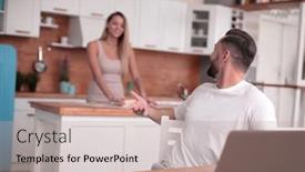  Presentation with married couple - Slide deck consisting of young married couple communicates in their kitchen background and a coral colored foreground