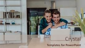  Presentation with family talking - PPT theme consisting of young-married-couple-is-talking background and a mint green colored foreground