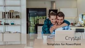  Presentation with family talking - Theme having young-married-couple-is-talking background and a mint green colored foreground