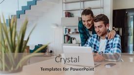  Presentation with family talking - Slides with young-married-couple-is-talking background and a coral colored foreground