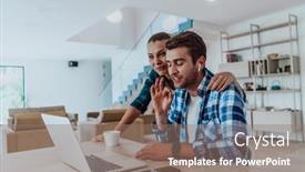  Presentation with family talking - Slide set consisting of young-married-couple-is-talking background and a coral colored foreground