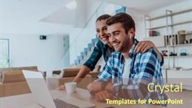  Presentation with family talking - Presentation theme having young-married-couple-is-talking background and a violet colored foreground